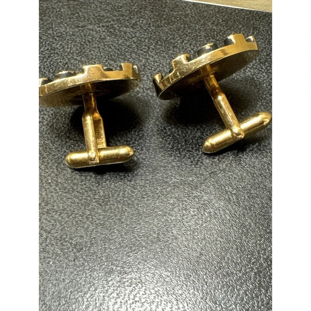 Swank Vintage Gold Tone And Black Round Cufflinks